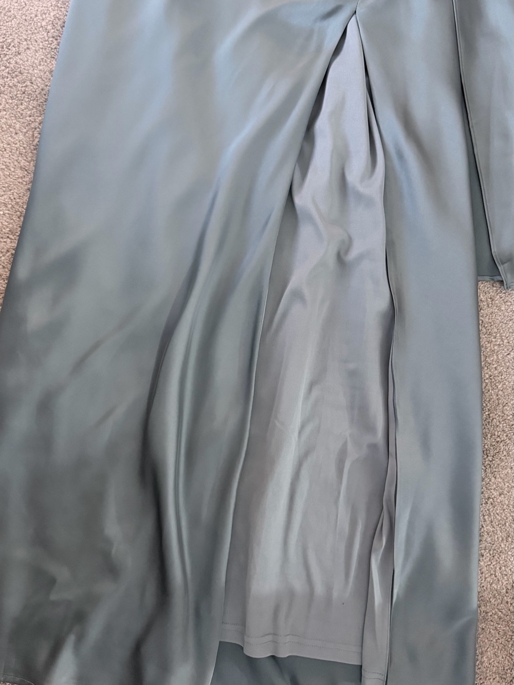 NWT Lulu's One-Shoulder Slate Blue Satin Gown with Slit XL - Picture 11 of 12